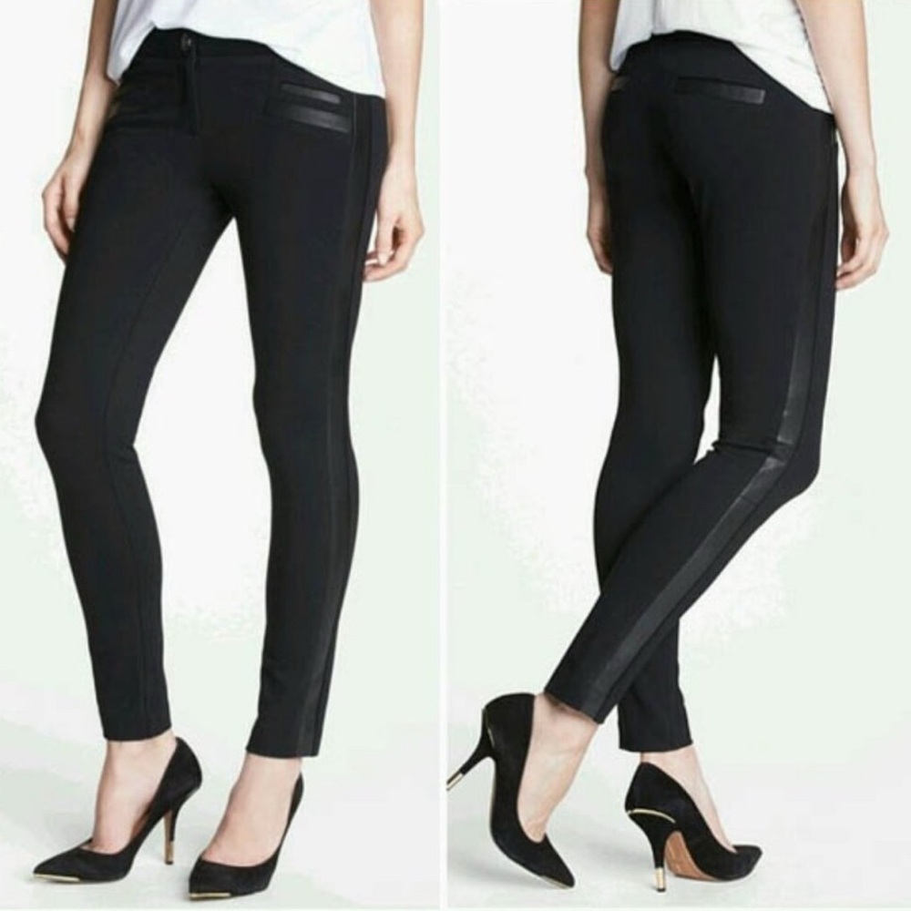 Paige Tuxedo Leather Side Stripe Skinny Pants/Jeans Size 27 Black